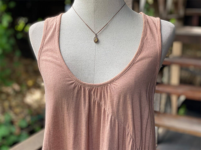 asana x chewin'bacco ヘンプコットン 薄手 切り替え ギャザー ワンピース・草木染め