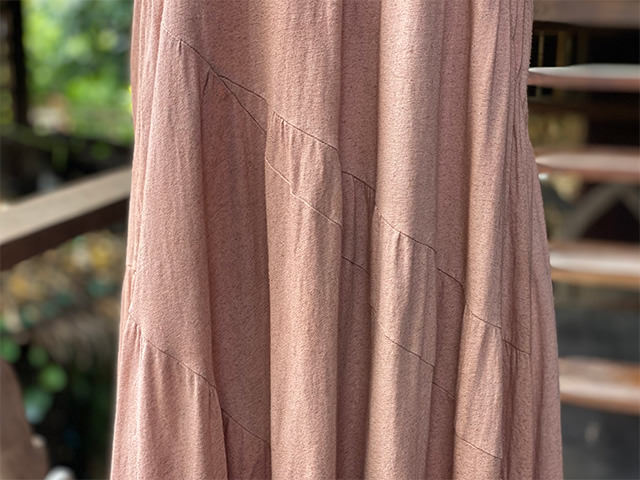 asana x chewin'bacco ヘンプコットン 薄手 切り替え ギャザー ワンピース・草木染め