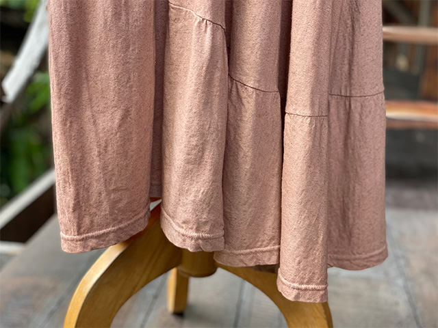asana x chewin'bacco ヘンプコットン 薄手 切り替え ギャザー ワンピース・草木染め