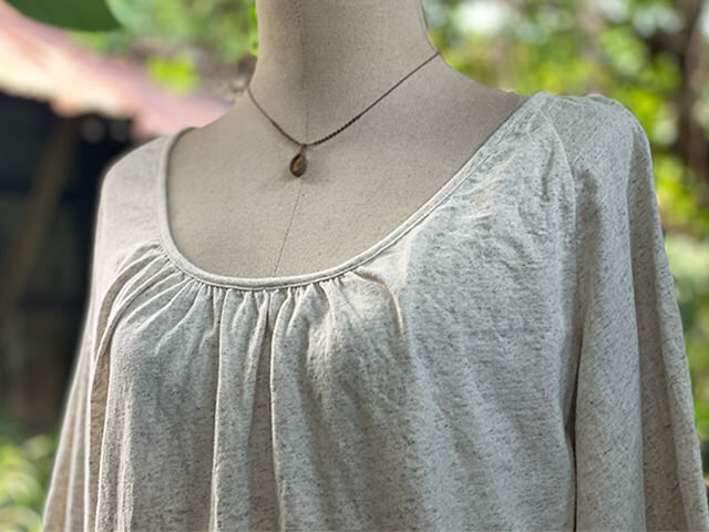 asana x chewin'bacco ヘンプコットン 薄手 ギャザー ラグラン スリーブ・きなり