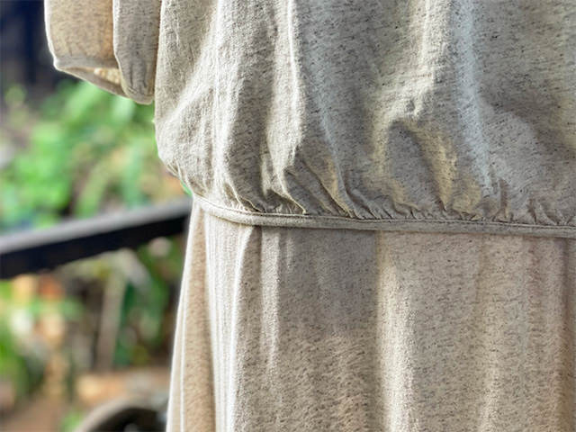 asana x chewin'bacco ヘンプコットン 薄手 ギャザー ラグラン スリーブ・きなり