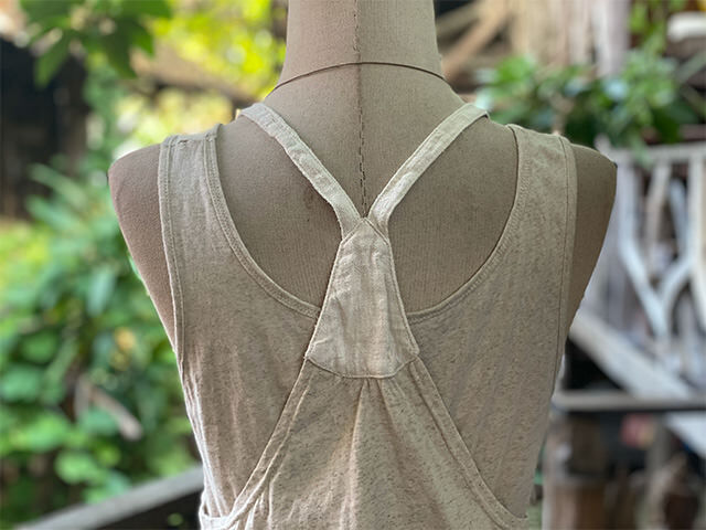 asana x chewin'bacco ヘンプコットン 薄手 フレアー バギー オーバーオール・きなり