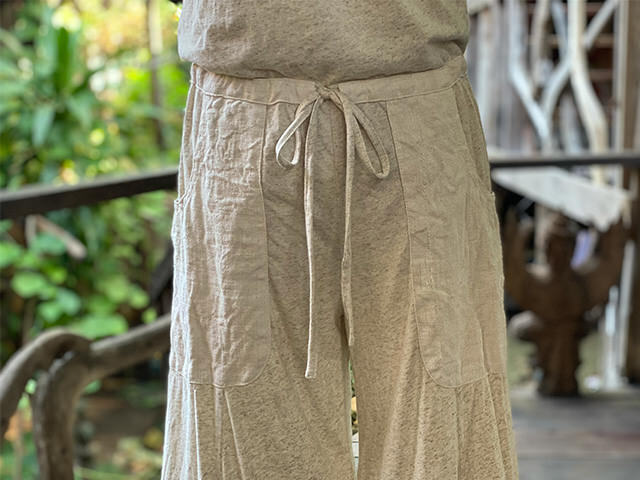 asana x chewin'bacco ヘンプコットン 薄手 フレアー バギー オーバーオール・きなり