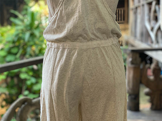 asana x chewin'bacco ヘンプコットン 薄手 フレアー バギー オーバーオール・きなり