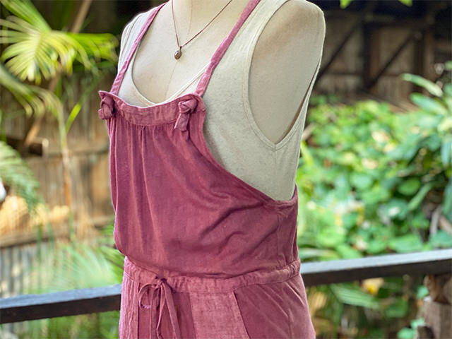 asana x chewin'bacco ヘンプコットン 薄手 フレアー バギー オーバーオール・草木染め