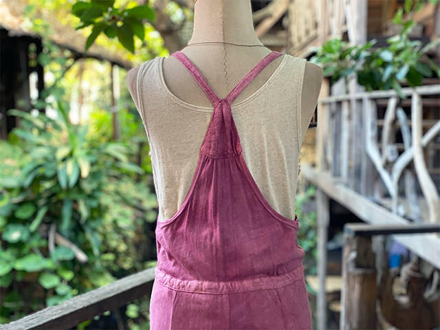 asana x chewin'bacco ヘンプコットン 薄手 フレアー バギー オーバーオール・草木染め