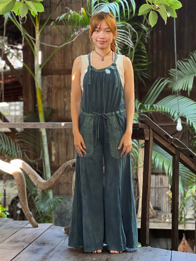 asana x chewin'bacco ヘンプコットン 薄手 フレアー バギー