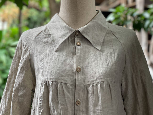 asana x chewin'bacco HEMP100% 切り替え ギャザー ジャケット・きなり