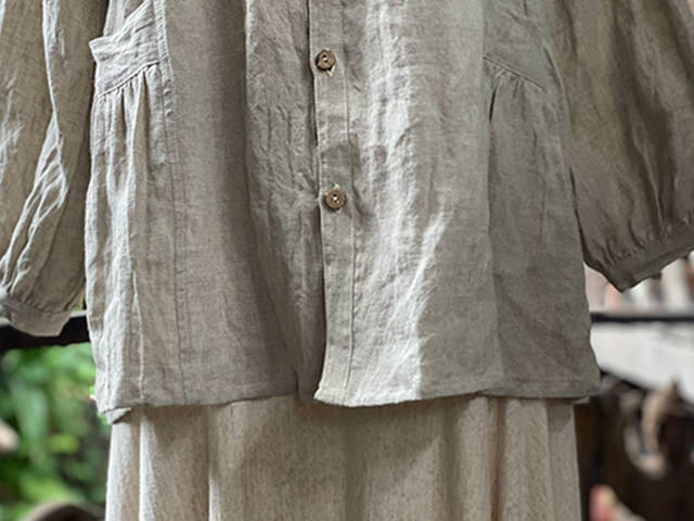 asana x chewin'bacco HEMP100% 切り替え ギャザー ジャケット・きなり