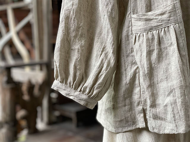 asana x chewin'bacco HEMP100% 切り替え ギャザー ジャケット・きなり