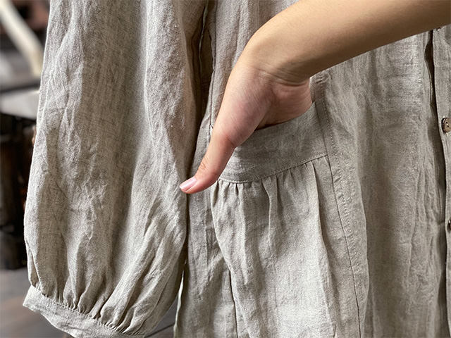 asana x chewin'bacco HEMP100% 切り替え ギャザー ジャケット・きなり