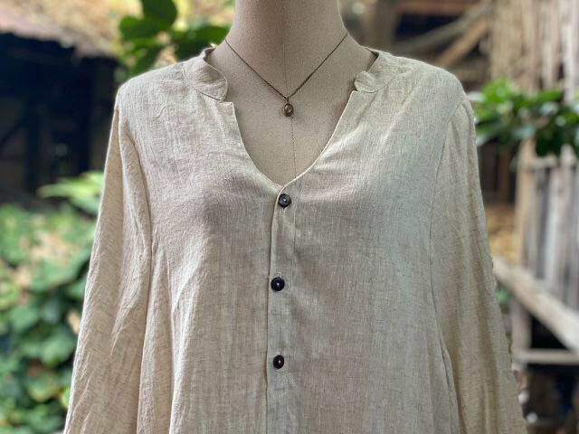 asana x chewin'bacco HEMP100% ゆったり ロング ワンピース・きなり