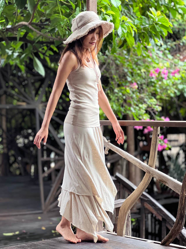 asana x chewin'bacco ヘンプコットン 薄手 レイヤード スカート