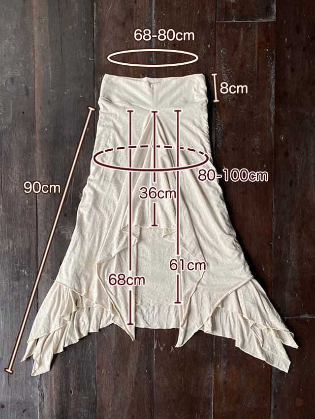 asana x chewin'bacco ヘンプコットン 薄手 レイヤード スカート・きなり