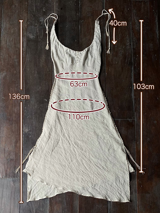 asana x chewin'bacco HEMP100% バイアス キャミ ワンピース・きなり