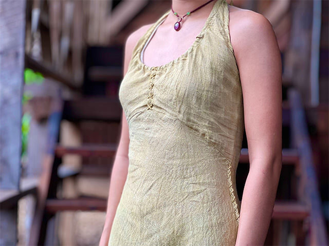 asana x chewin'bacco HEMP100% バイアス キャミ ワンピース・草木染め