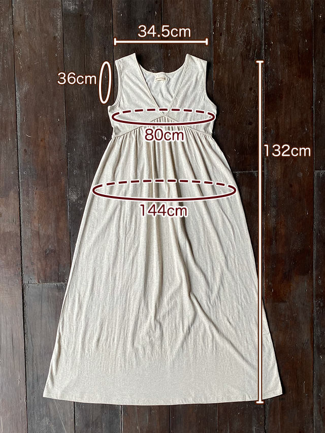 asana x chewin'bacco ヘンプコットン 薄手 ギャザー 切り替え ロング ワンピース・きなり