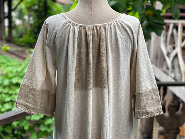 asana x chewin'bacco ヘンプコットン 厚手 パッチワーク ワンピース・きなり