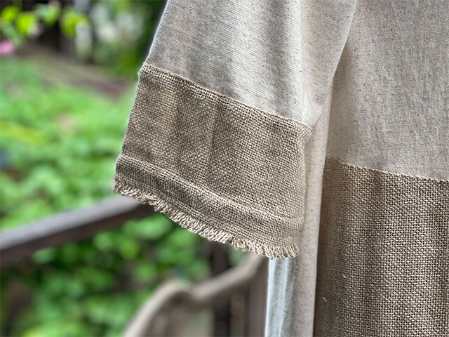 asana x chewin'bacco ヘンプコットン 厚手 パッチワーク ワンピース・きなり