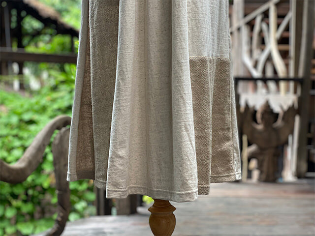 asana x chewin'bacco ヘンプコットン 厚手 パッチワーク ワンピース・きなり