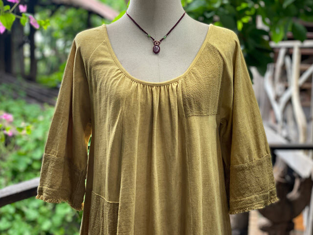 asana x chewin'bacco ヘンプコットン 厚手 パッチワーク ワンピース・草木染め