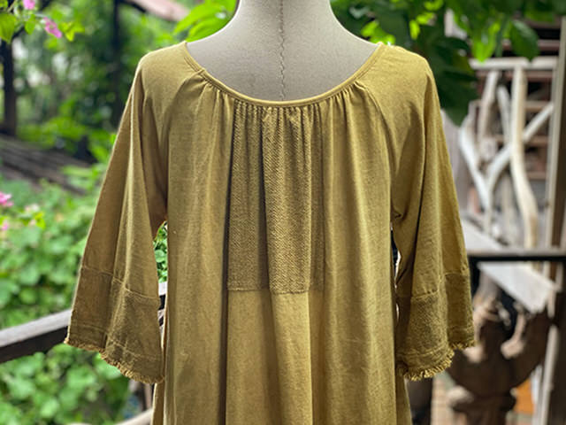 asana x chewin'bacco ヘンプコットン 厚手 パッチワーク ワンピース・草木染め