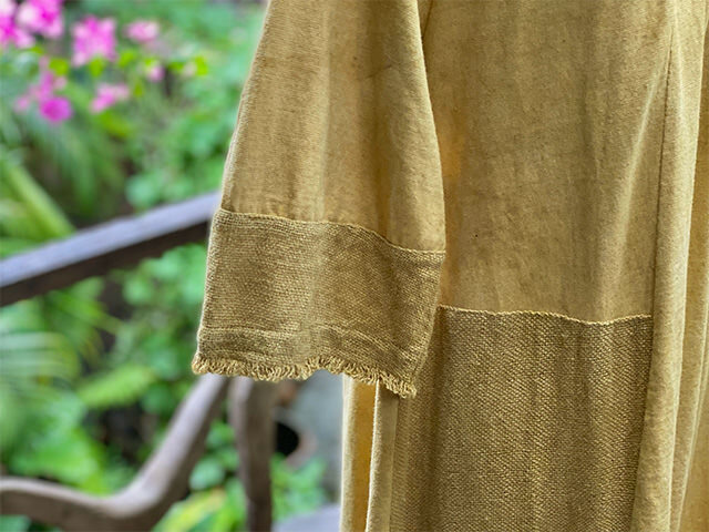 asana x chewin'bacco ヘンプコットン 厚手 パッチワーク ワンピース・草木染め