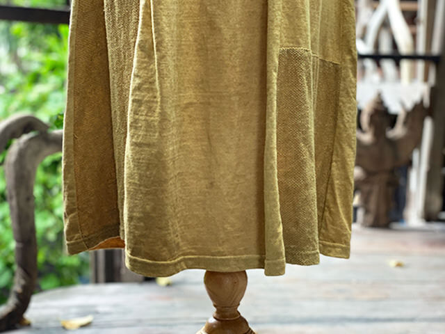 asana x chewin'bacco ヘンプコットン 厚手 パッチワーク ワンピース・草木染め