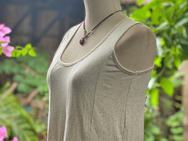 asana x chewin'bacco ヘンプコットン 薄手 切り替え ロング ワンピース・きなり