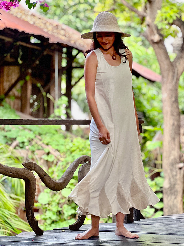 asana x chewin'bacco ヘンプコットン 薄手 切り替え ロング