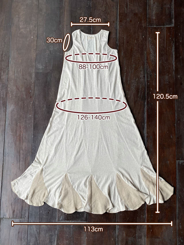 asana x chewin'bacco ヘンプコットン 薄手 切り替え ロング ワンピース・きなり