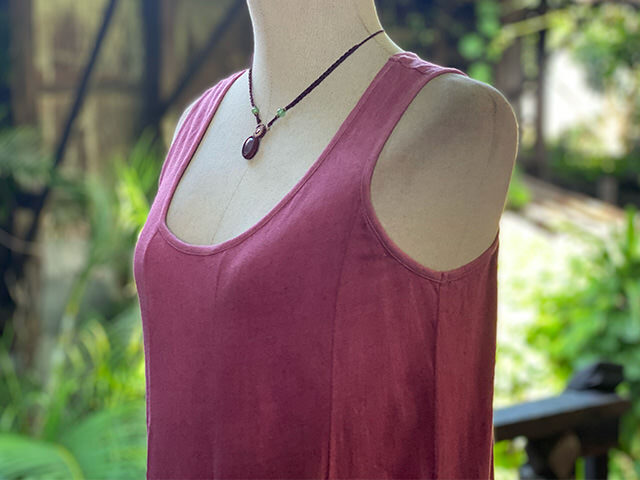 asana x chewin'bacco ヘンプコットン 薄手 切り替え ロング ワンピース・草木染め