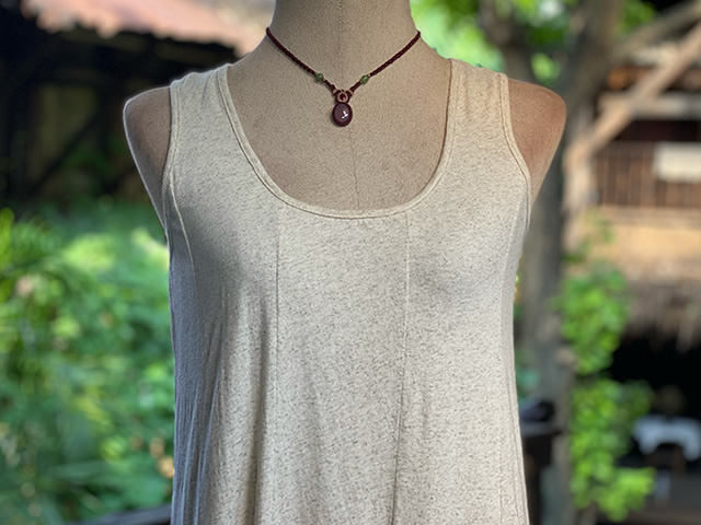 asana x chewin'bacco ヘンプコットン 薄手 切り替え ロング ワンピース・きなり