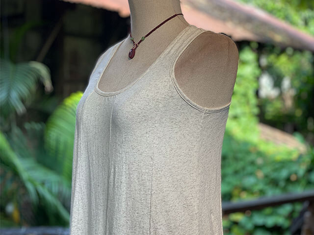 asana x chewin'bacco ヘンプコットン 薄手 切り替え ロング ワンピース・きなり