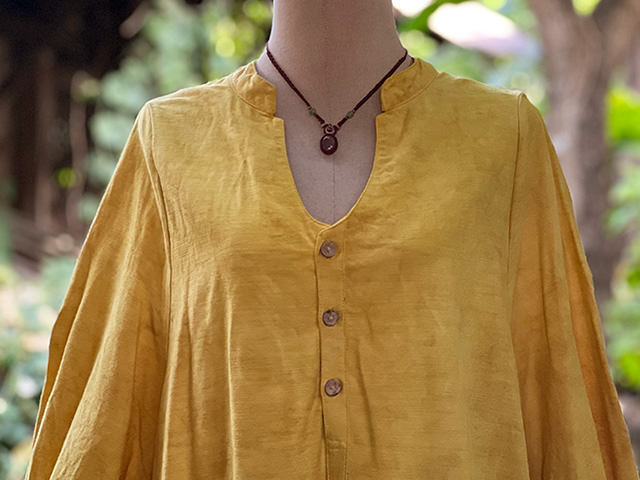 asana x chewin'bacco HEMP100% デニム風 ゆったり ロング ワンピース・きなり