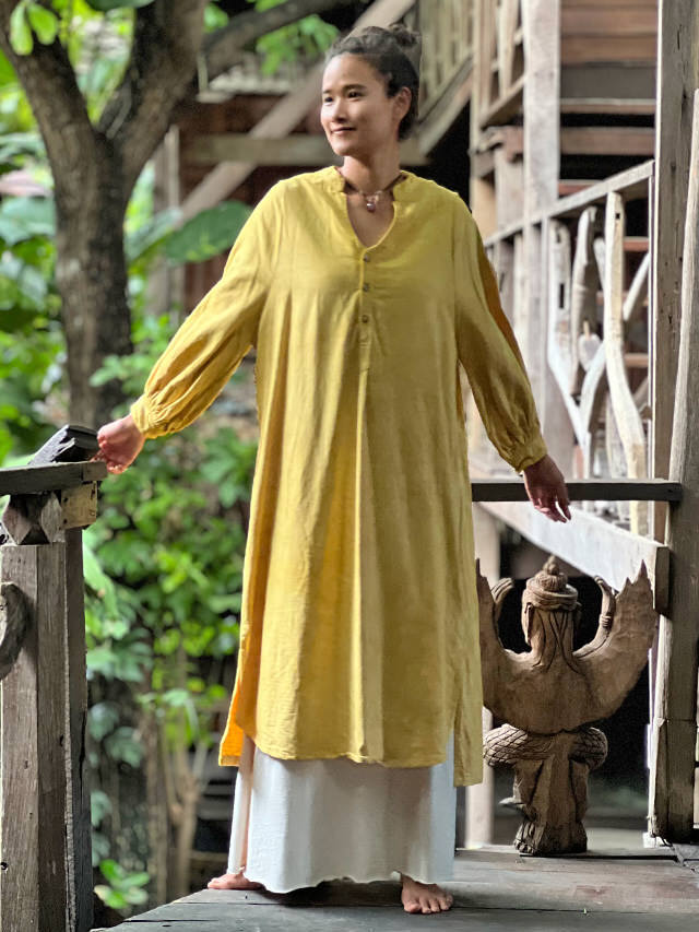 Marikoパヤカ　ワンピース　草木染め asana HEMP100% NEW バイアス ワンピース・草木染め【パヤカ