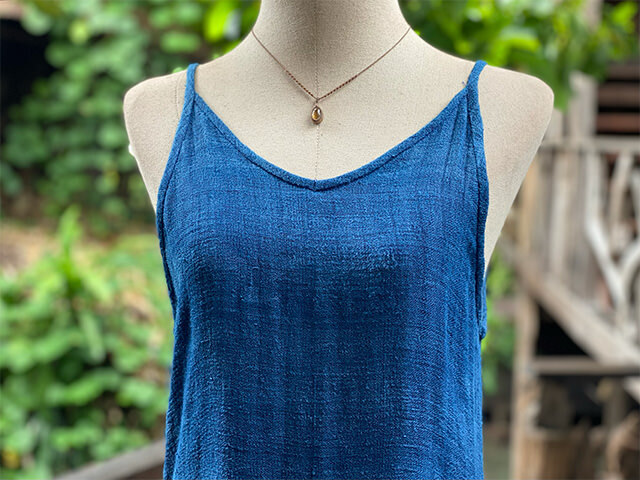 Karma HEMP100% 手織り 切り替え ノースリーブ ワンピース・インディゴ草木染め