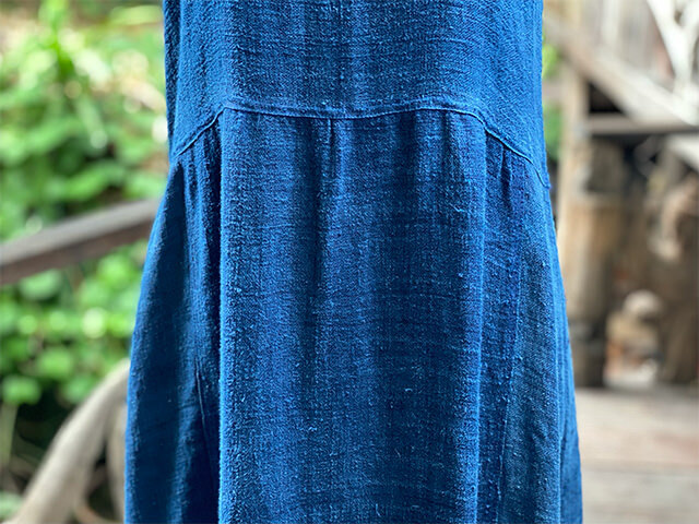 Karma HEMP100% 手織り 切り替え ノースリーブ ワンピース・インディゴ草木染め