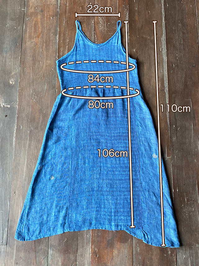 Karma HEMP100% 手織り 切り替え ノースリーブ ワンピース・インディゴ草木染め