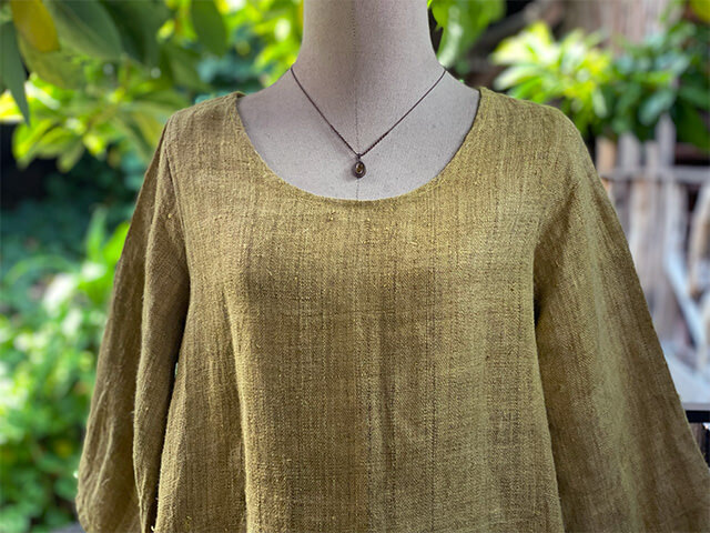 Karma HEMP100% 手織り フレアースリーブ ワンピース・草木染め