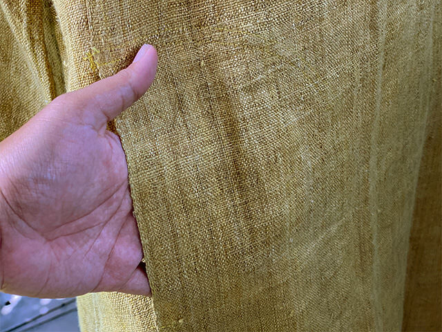 Karma HEMP100% 手織り フレアースリーブ ワンピース・草木染め