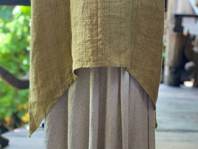 Karma HEMP100% 手織り フレアースリーブ ワンピース・草木染め