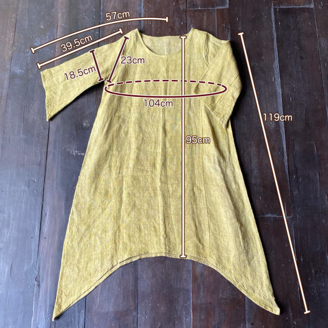 Karma HEMP100% 手織り フレアースリーブ ワンピース・草木染め