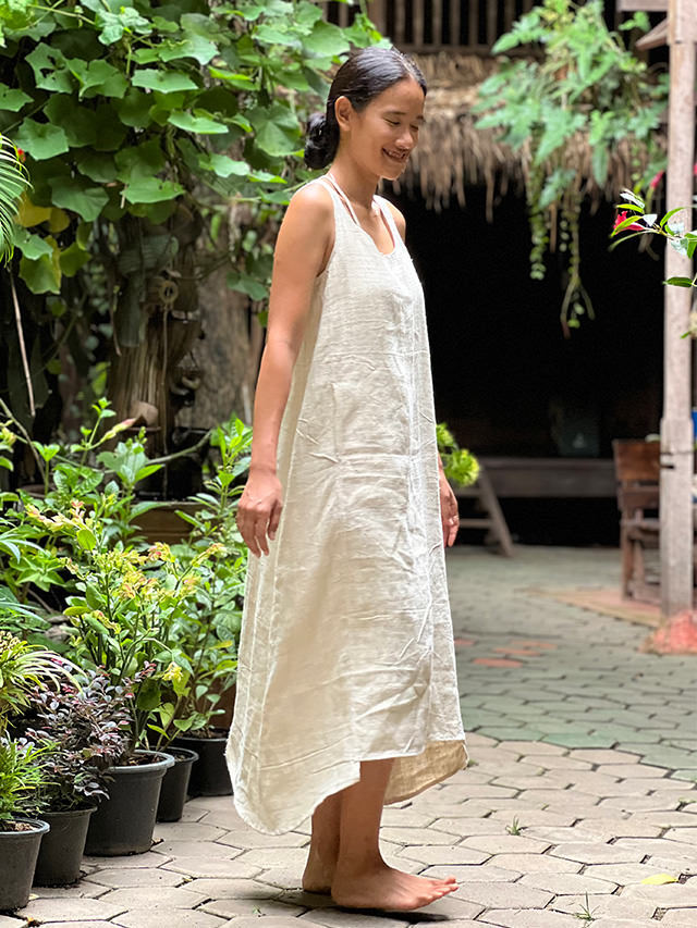 JURGEN LEHL シルク100% 波形 総刺繍ロングワンピース 羽織り Karma HEMP100% 手織り ロング ワンピース・きなり【パヤカ オンライン