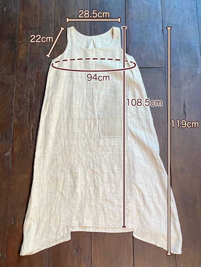 Karma HEMP100% 手織り ロング ワンピース・きなり