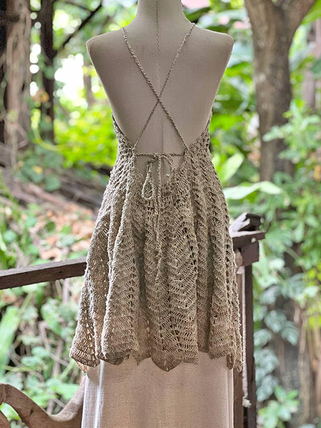 Karma HEMP100% 手編み ノースリーブ バックオープン ワンピース