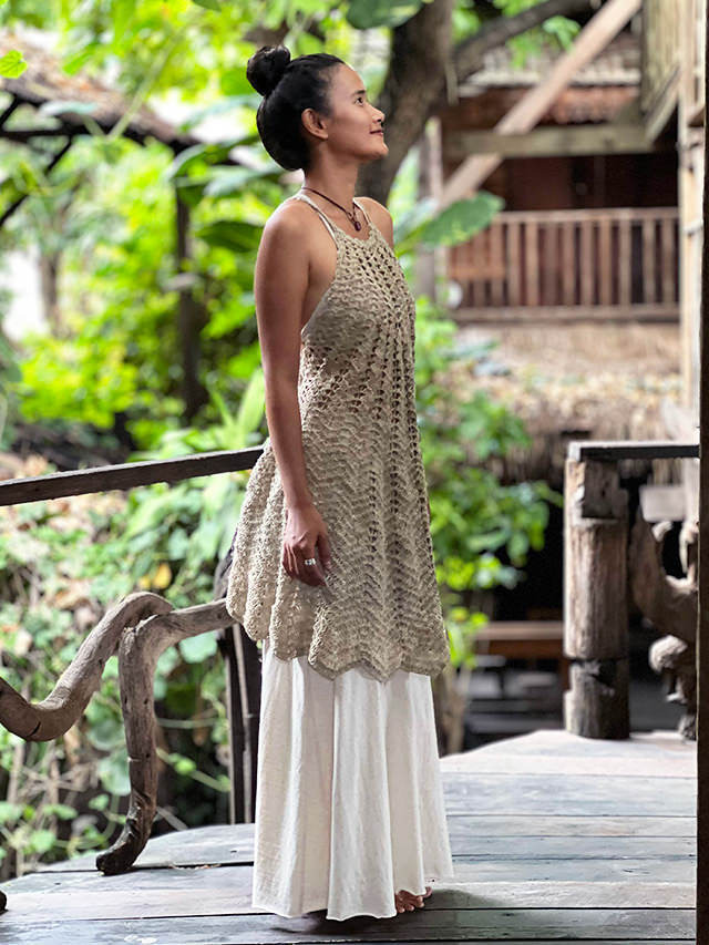 Karma HEMP100% 手編み ノースリーブ バックオープン ワンピース