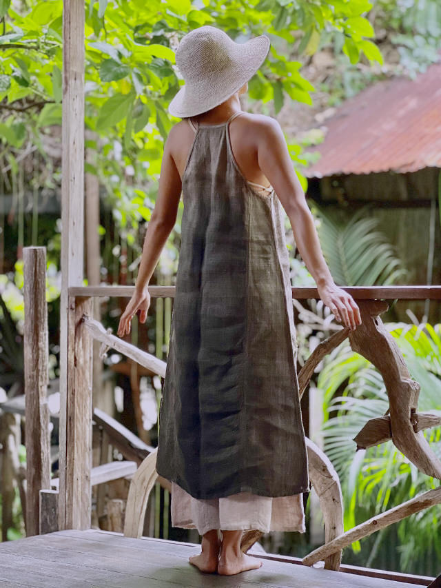 Karma HEMP100% 手織り ノースリーブ ワンピース・草木染め