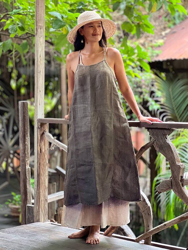 Karma HEMP100% 手織り ノースリーブ ワンピース・草木染め