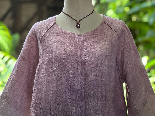 Karma HEMP100% 手織り ロングスリーブ ワンピース・草木染め